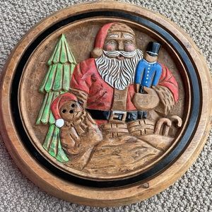 Santa Claus with Gifts - Hand Carved Wooden Sculpture‎